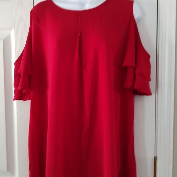 Shein red curve cold shoulder sheer red dress Sz 2XL - Picture 2 of 5